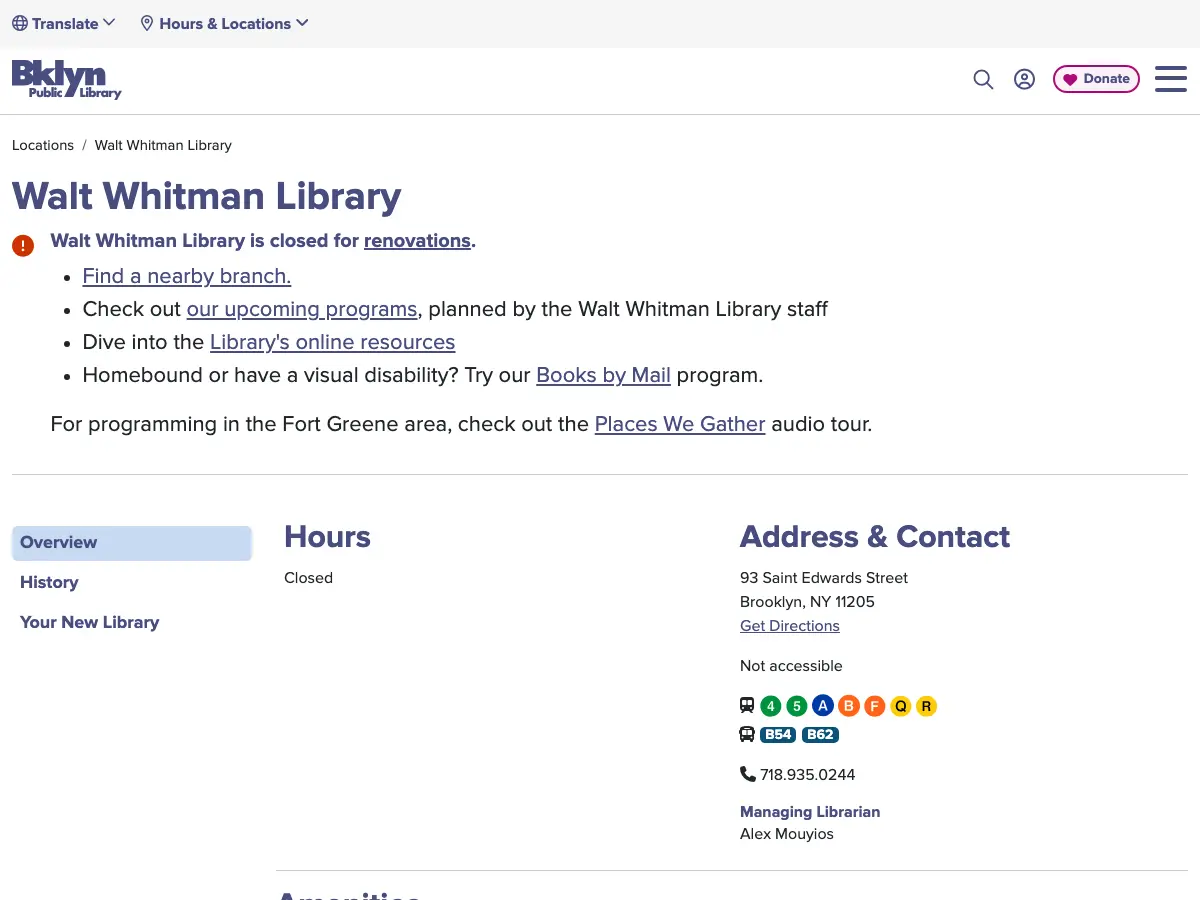 Walt Whitman Library's website