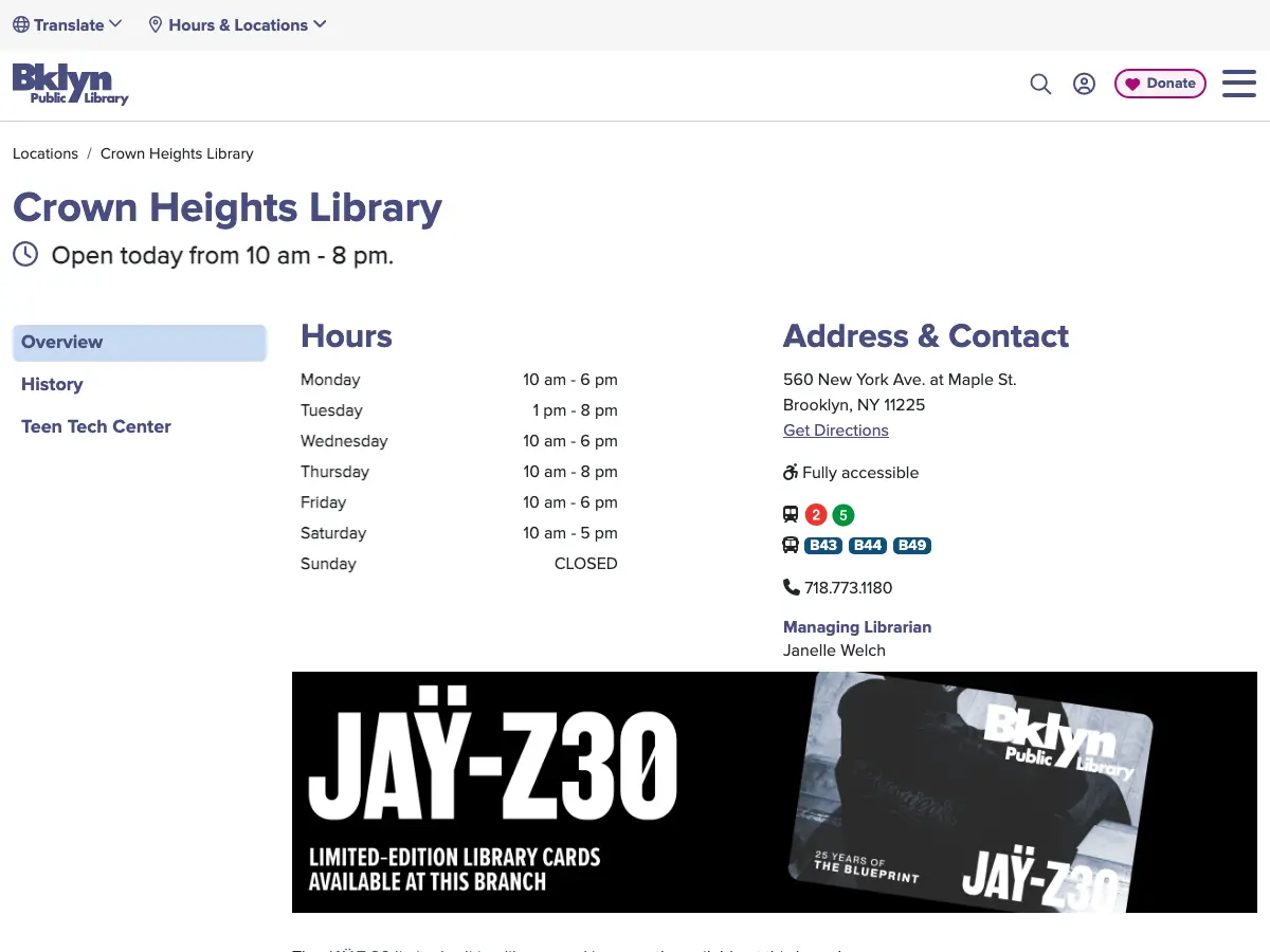 Brooklyn Public Library - Crown Heights Branch's website