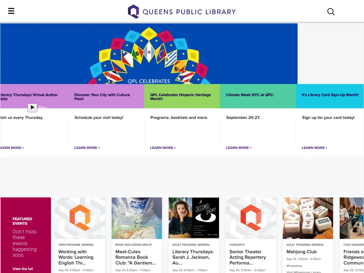 Queens Public Library's website