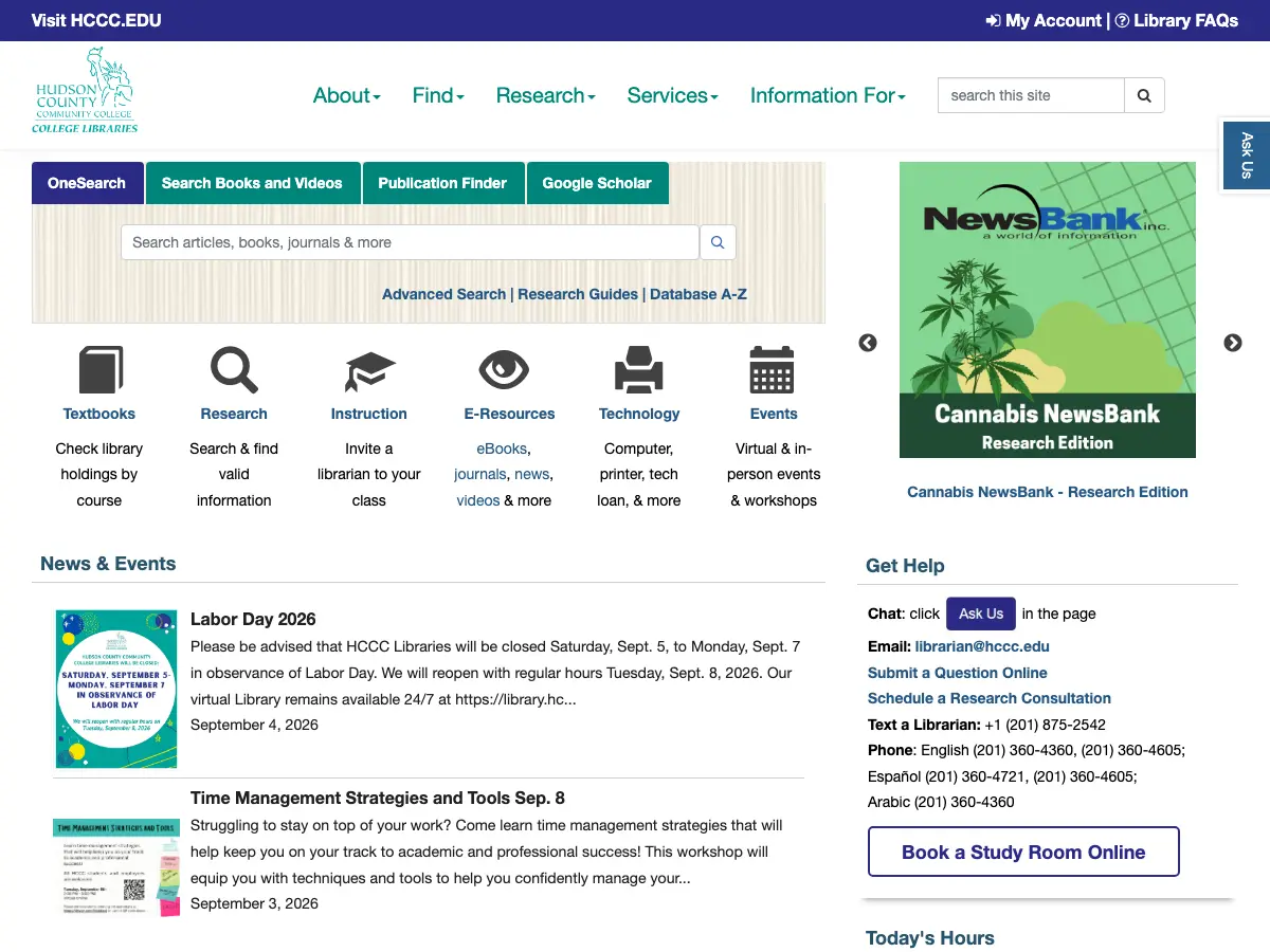 Hudson County Community College Library's website
