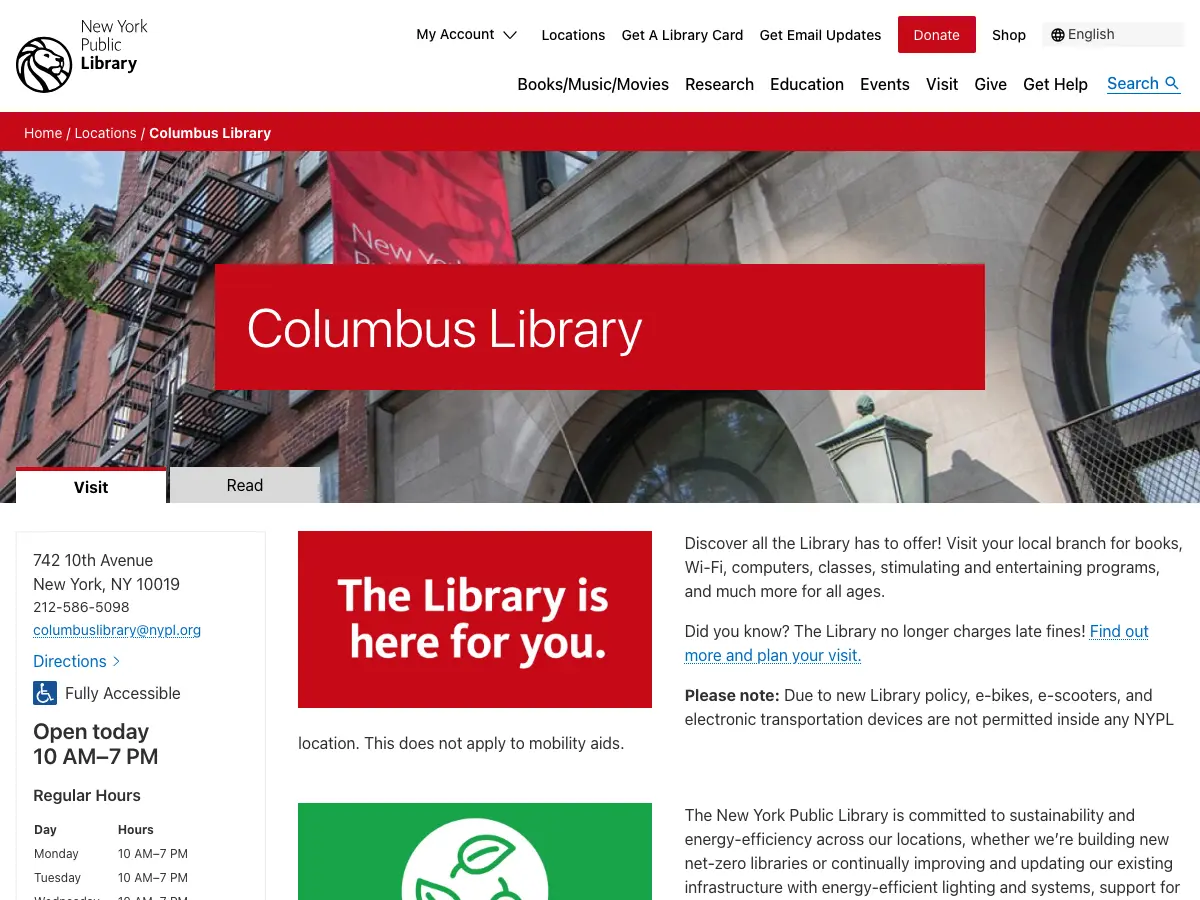 Columbus Library - NYPL's website