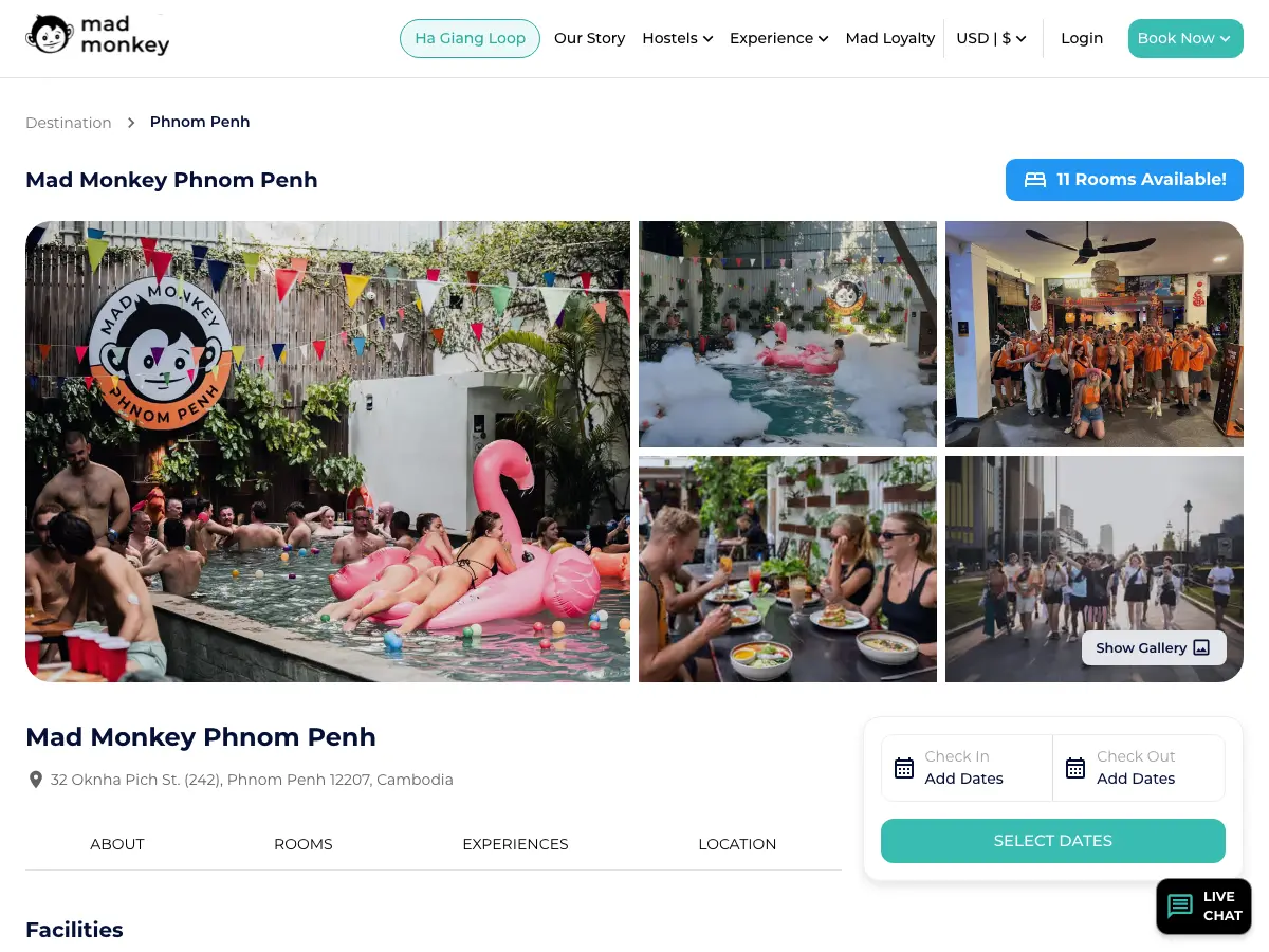 Mad Monkey Phnom Penh's website