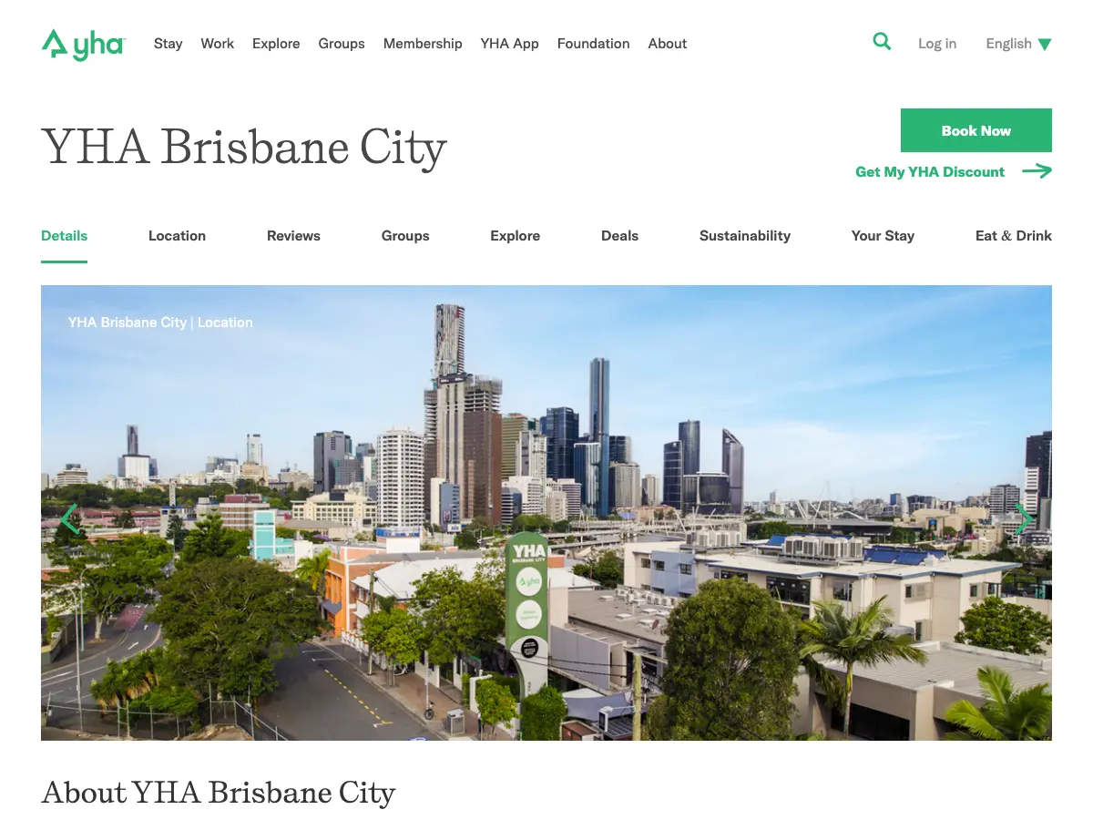 YHA Brisbane City's website