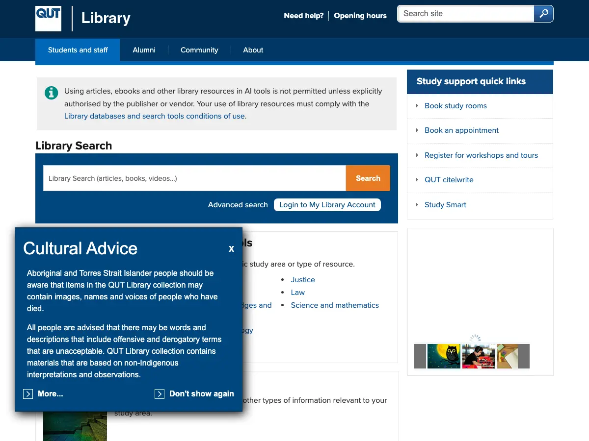 QUT Kelvin Grove Library's website