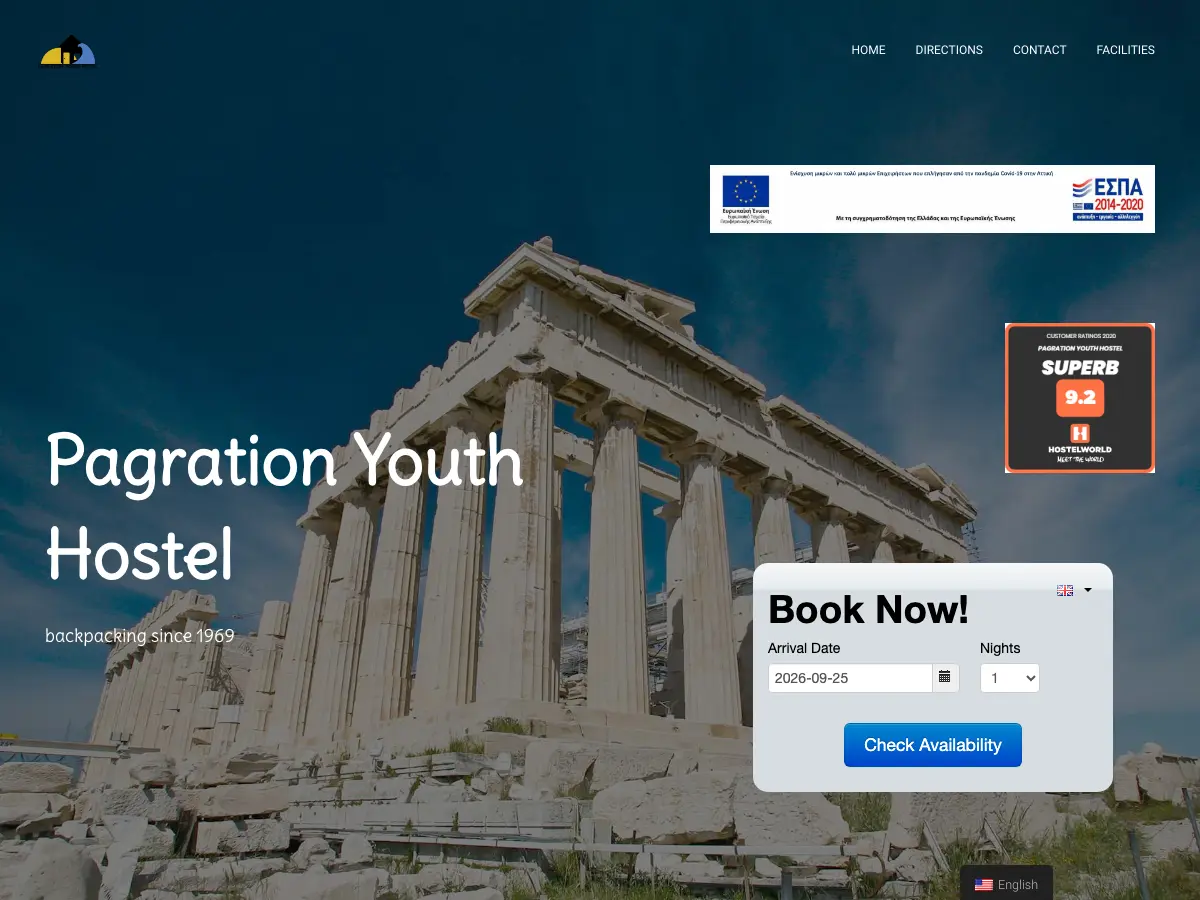 Pagrati Youth Hostel's website