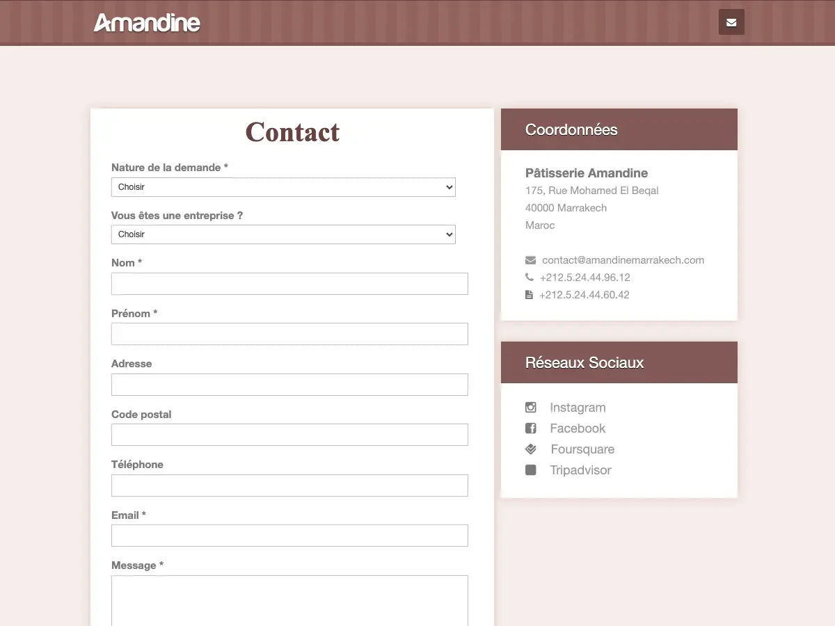 Patisserie Amandine's website