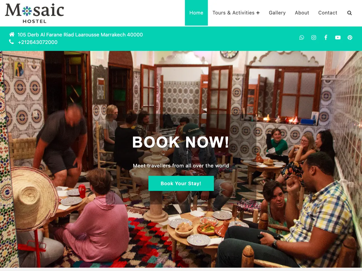 Mosaic Hostel Marrakech's website