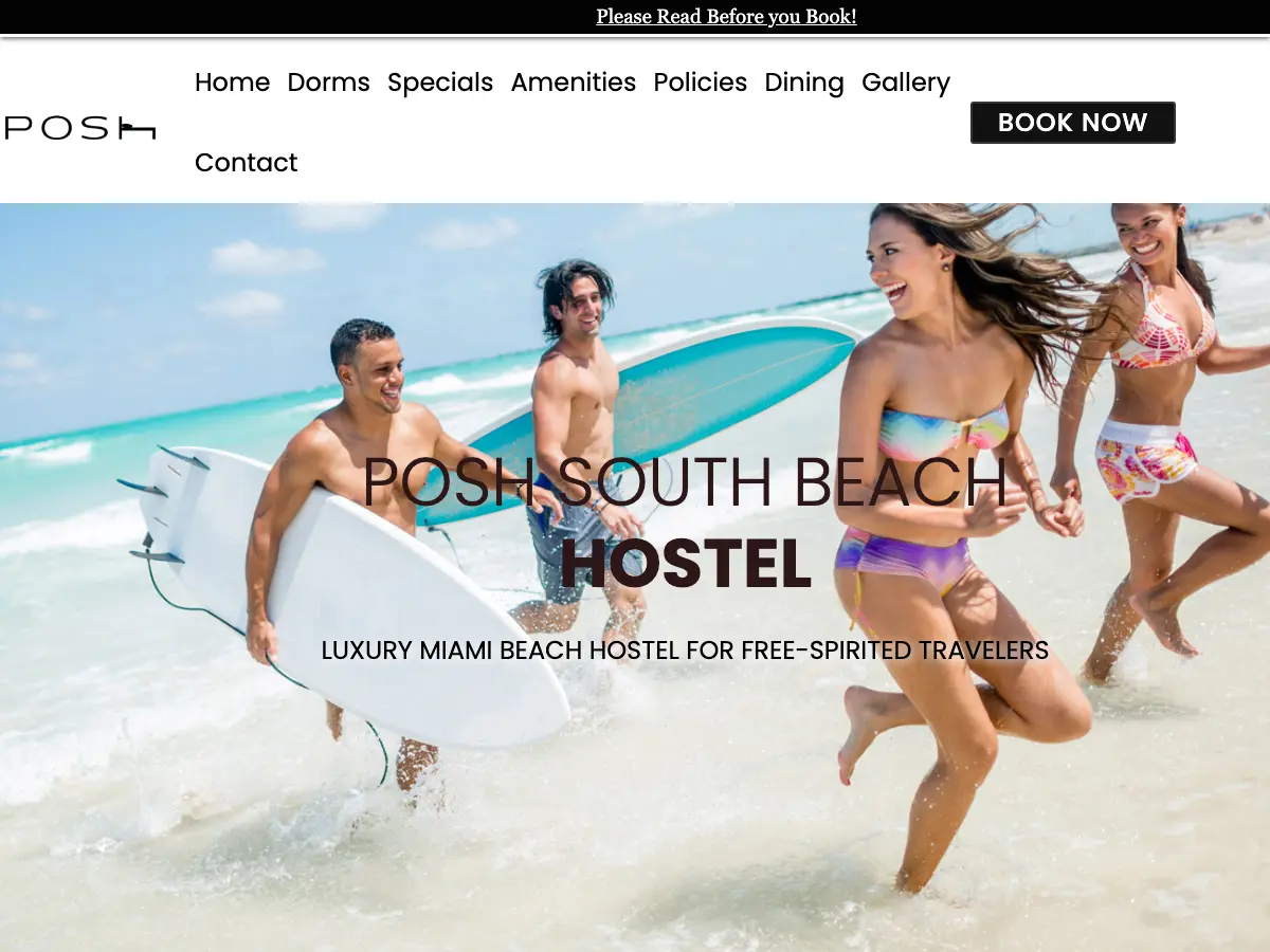 Posh Hostel South Beach's website