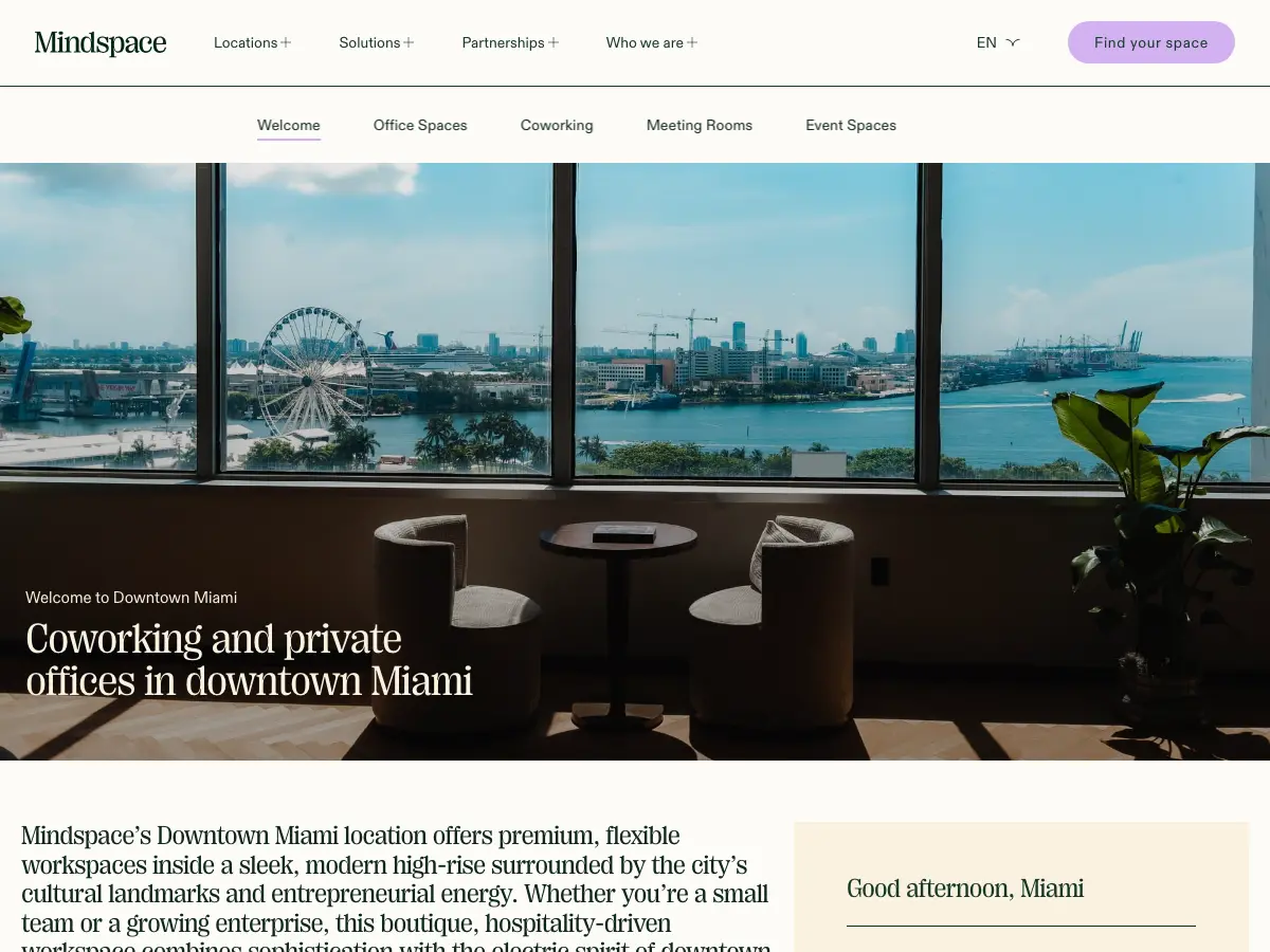 Mindspace Downtown Miami's website