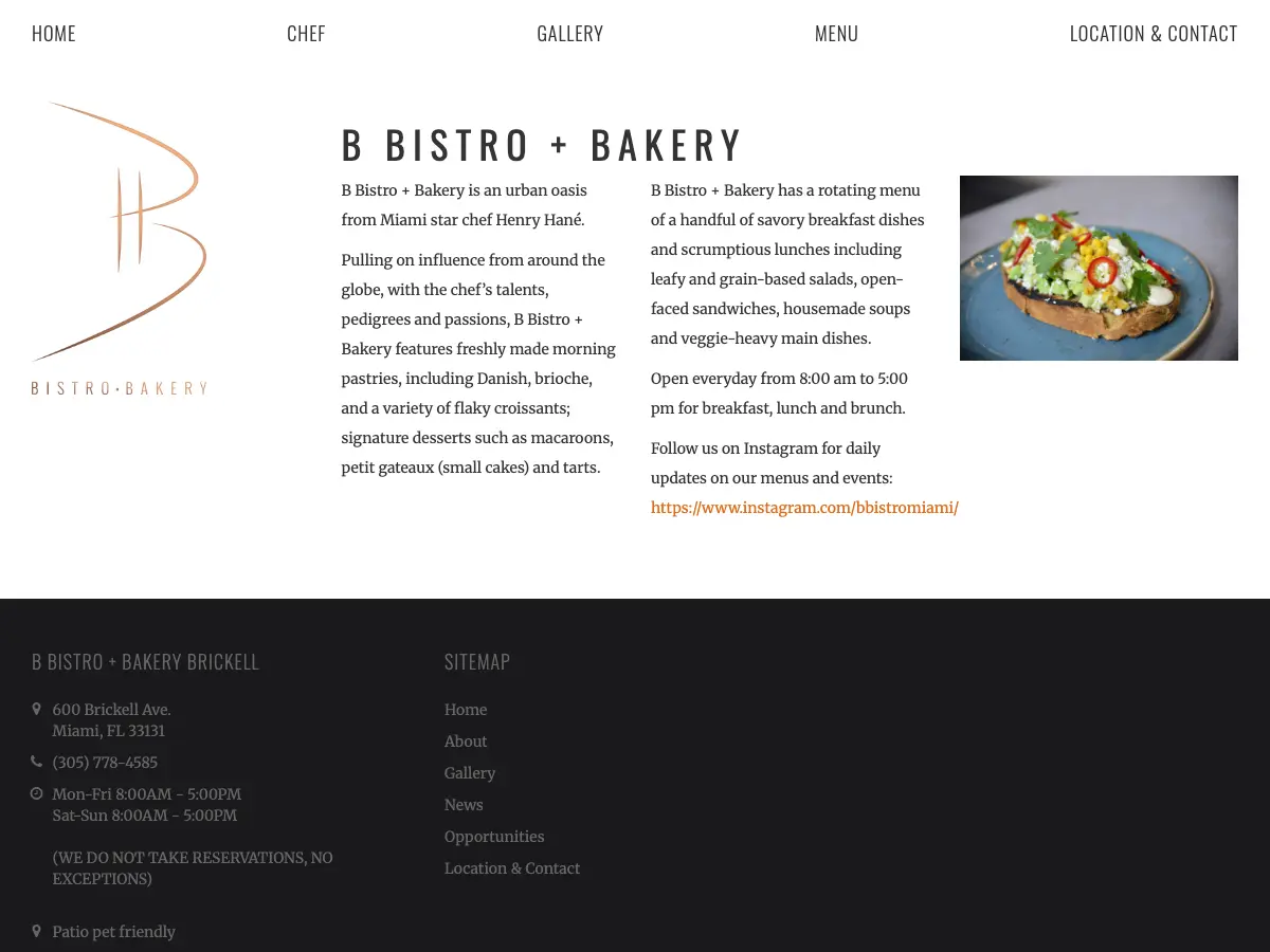 B Bistro + Bakery's website