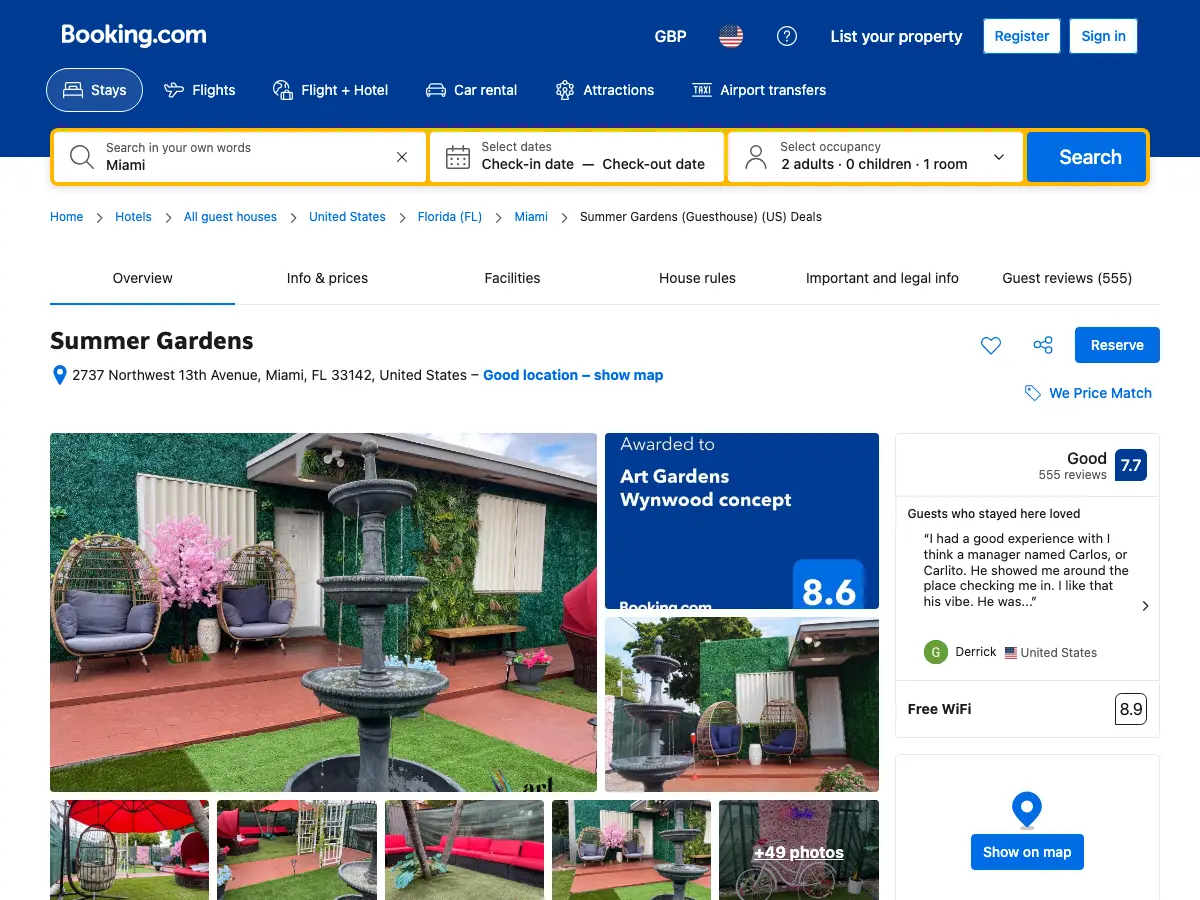 Art Gardens Hostel's website