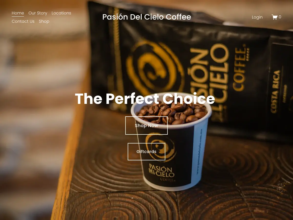 Pasion del Cielo Coffee's website