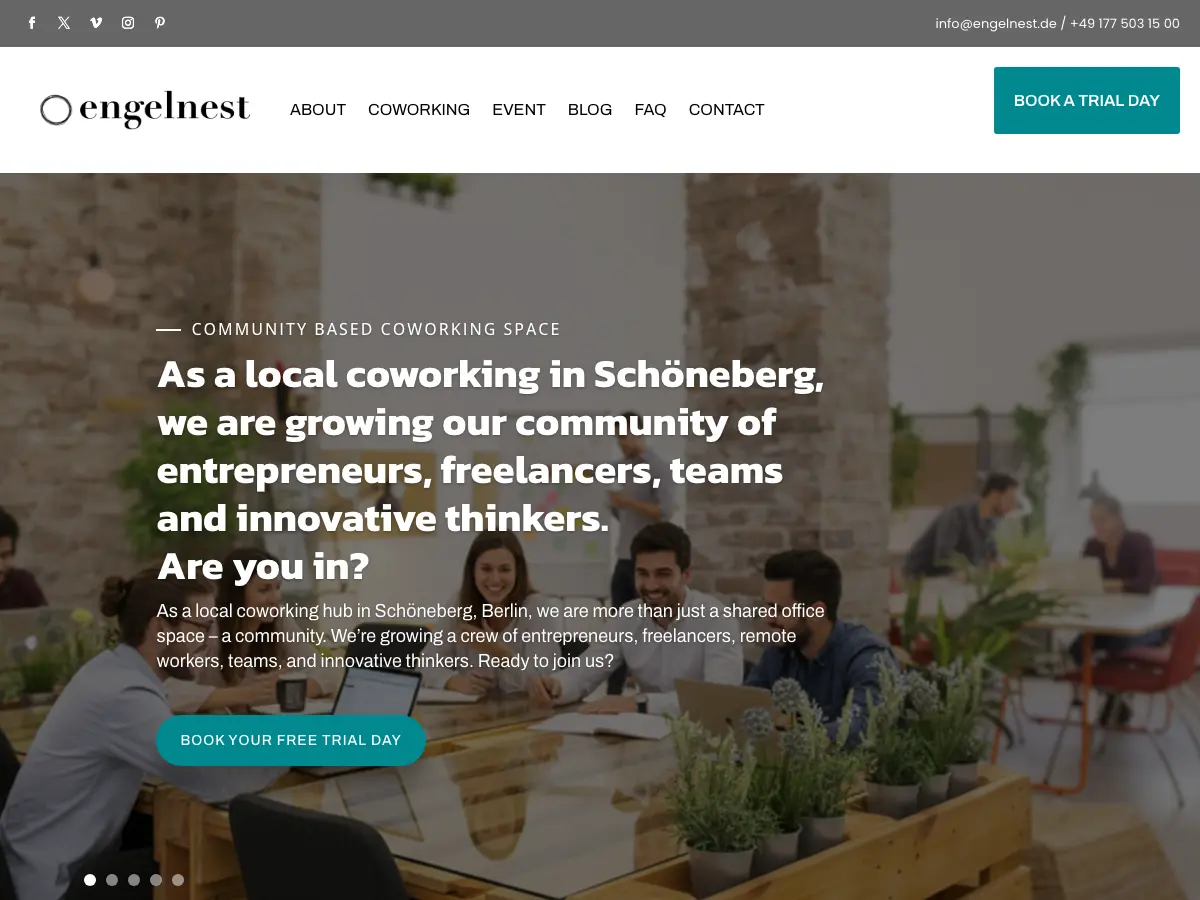 Engelnest Coworking Space and Event Venue's website