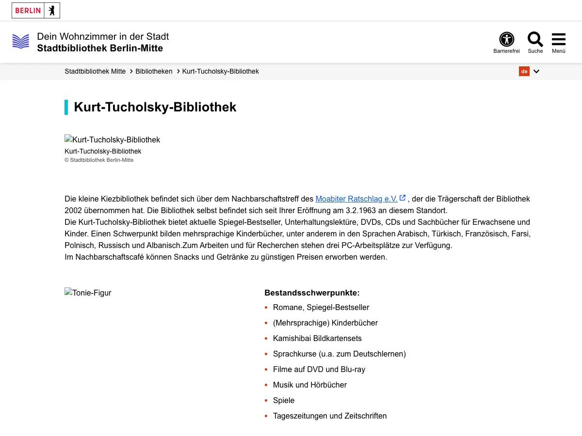 Kurt-Tucholsky-Bibliothek's website