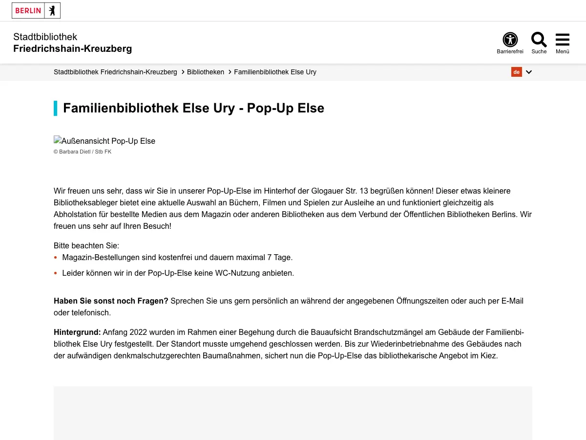 Else-Ury-Bibliothek's website