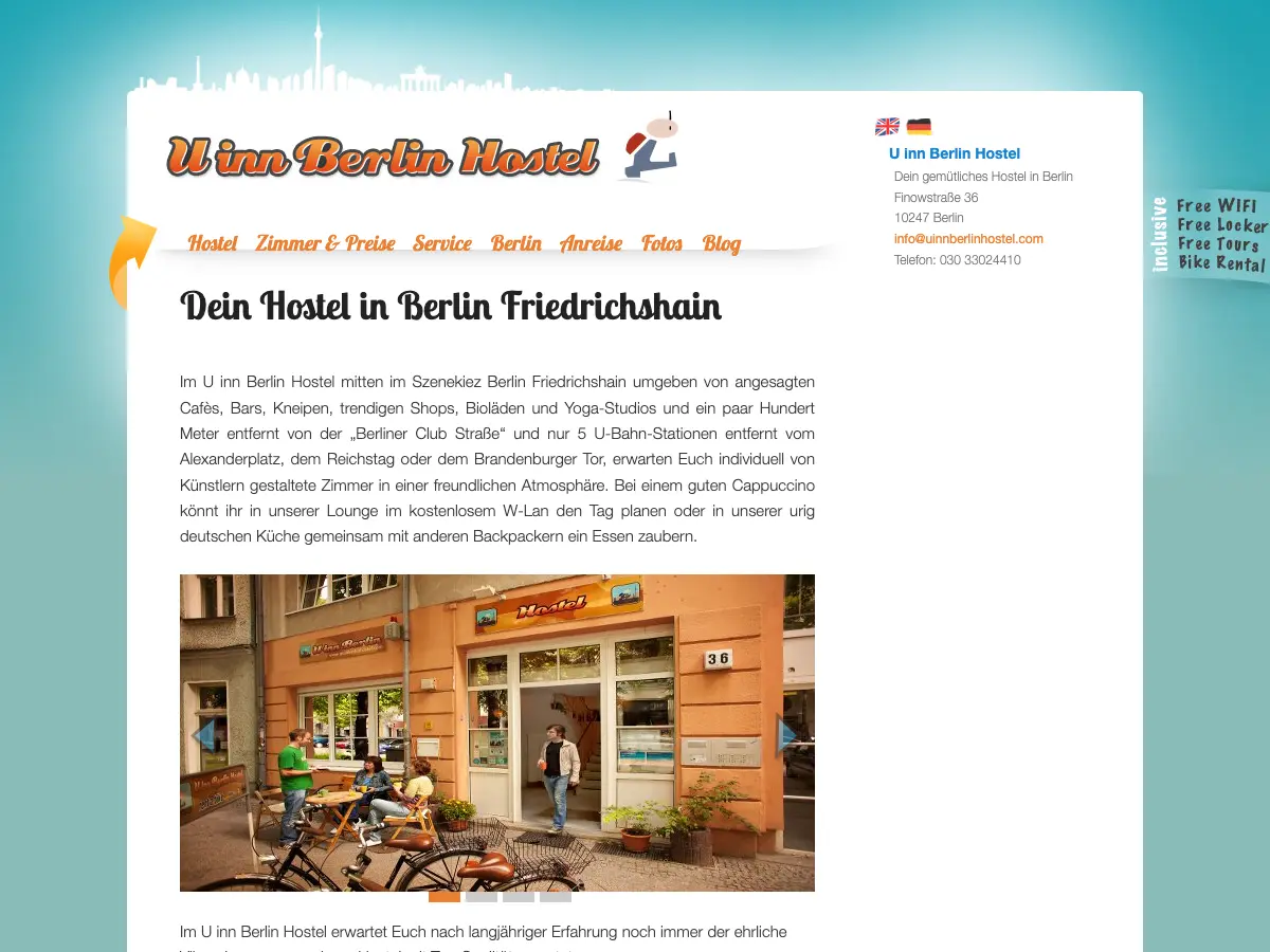 U inn Berlin Hostel's website
