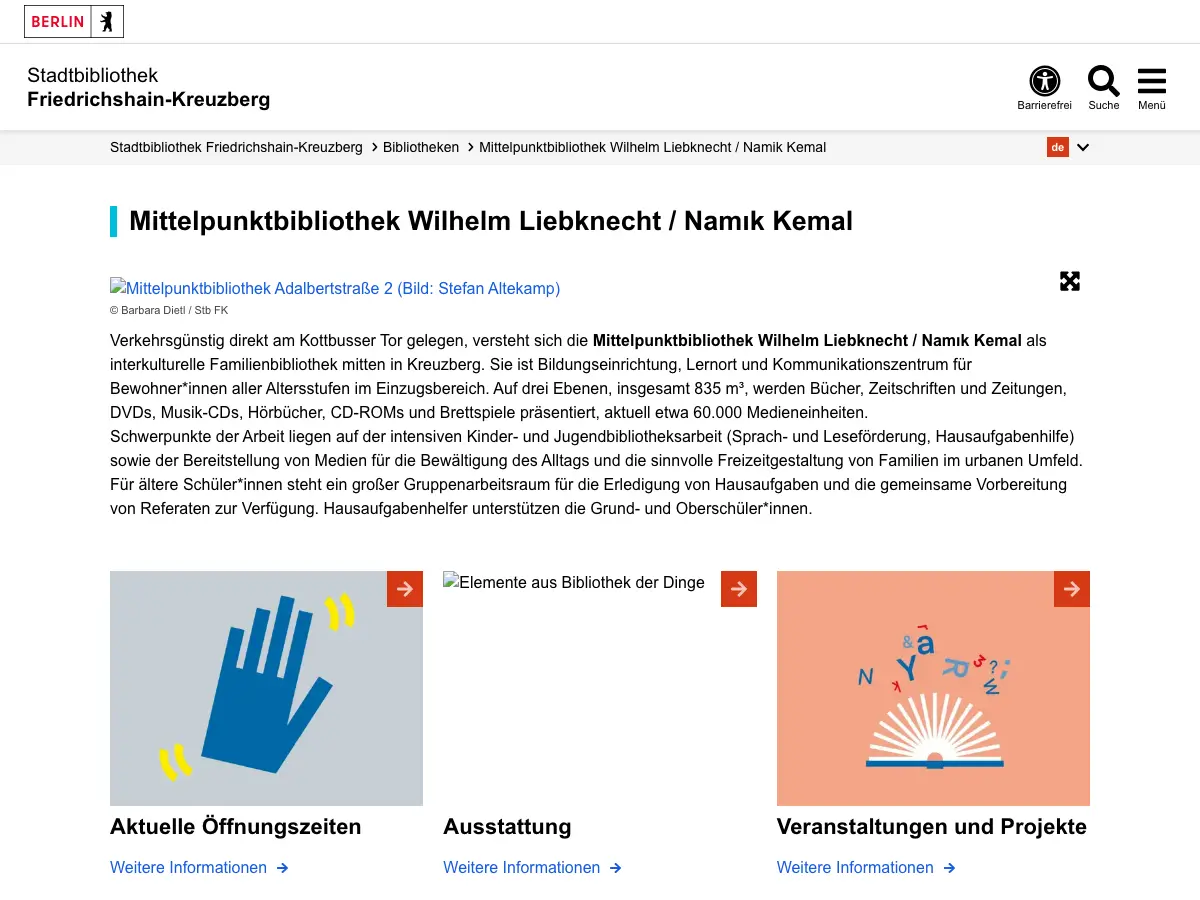 Mittelpunktbibliothek Adalbertstraße's website