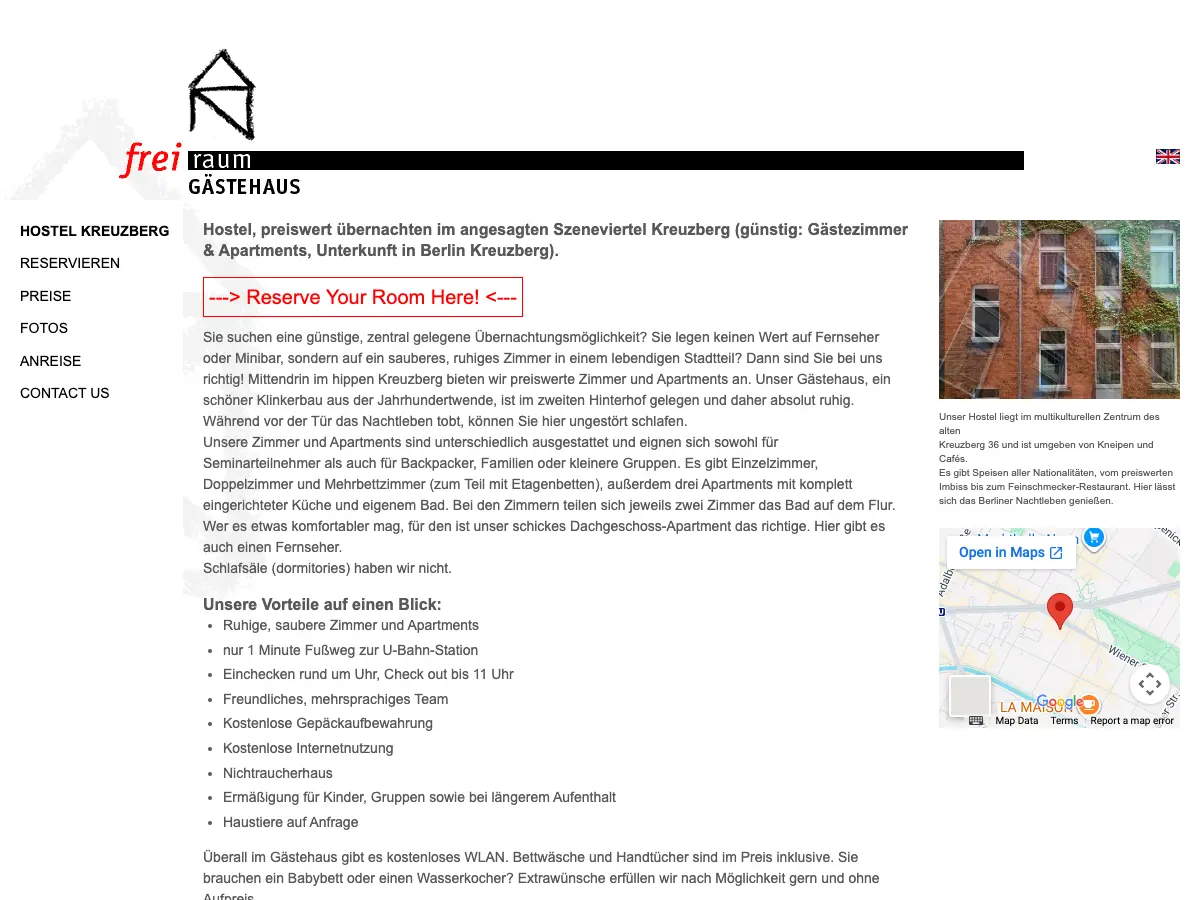 Freiraum Hostel and Guesthouse's website