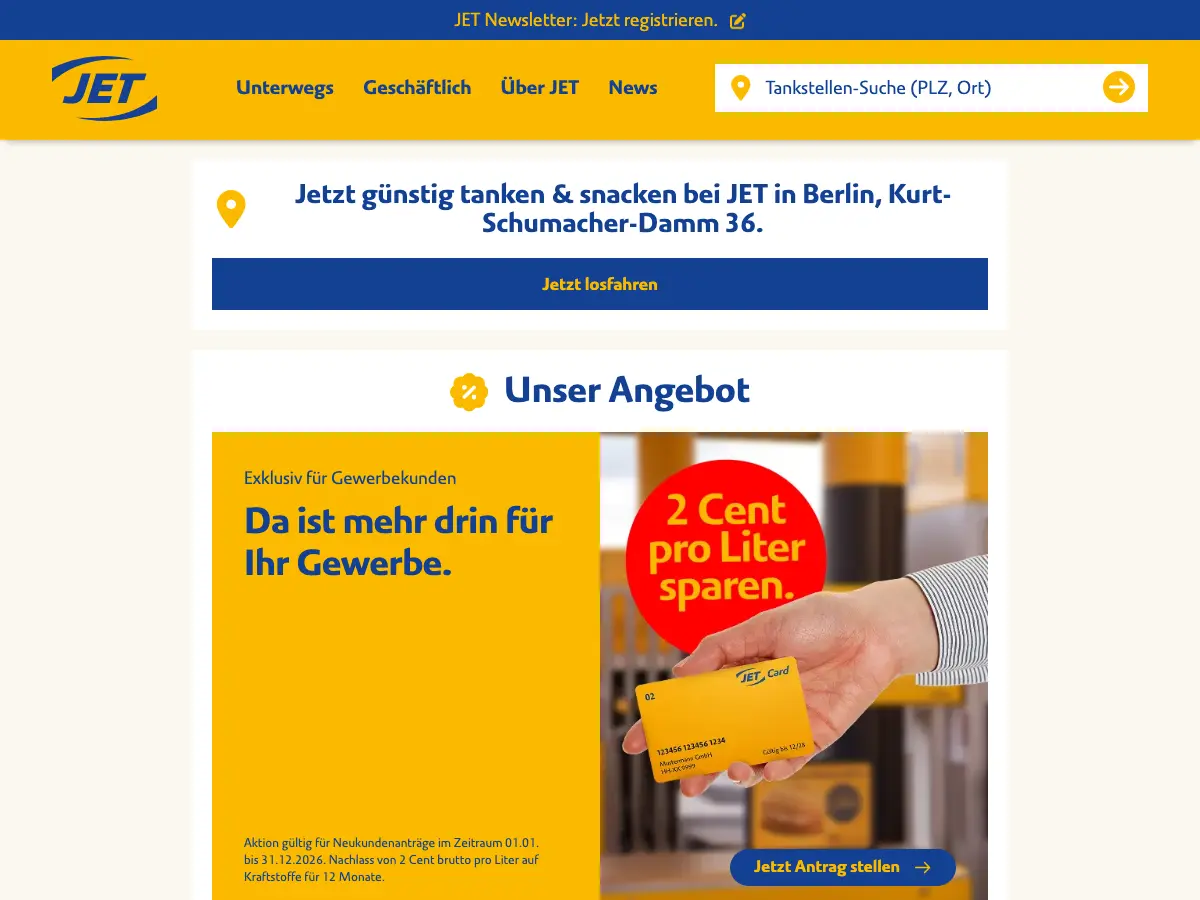 JET Tankstelle's website