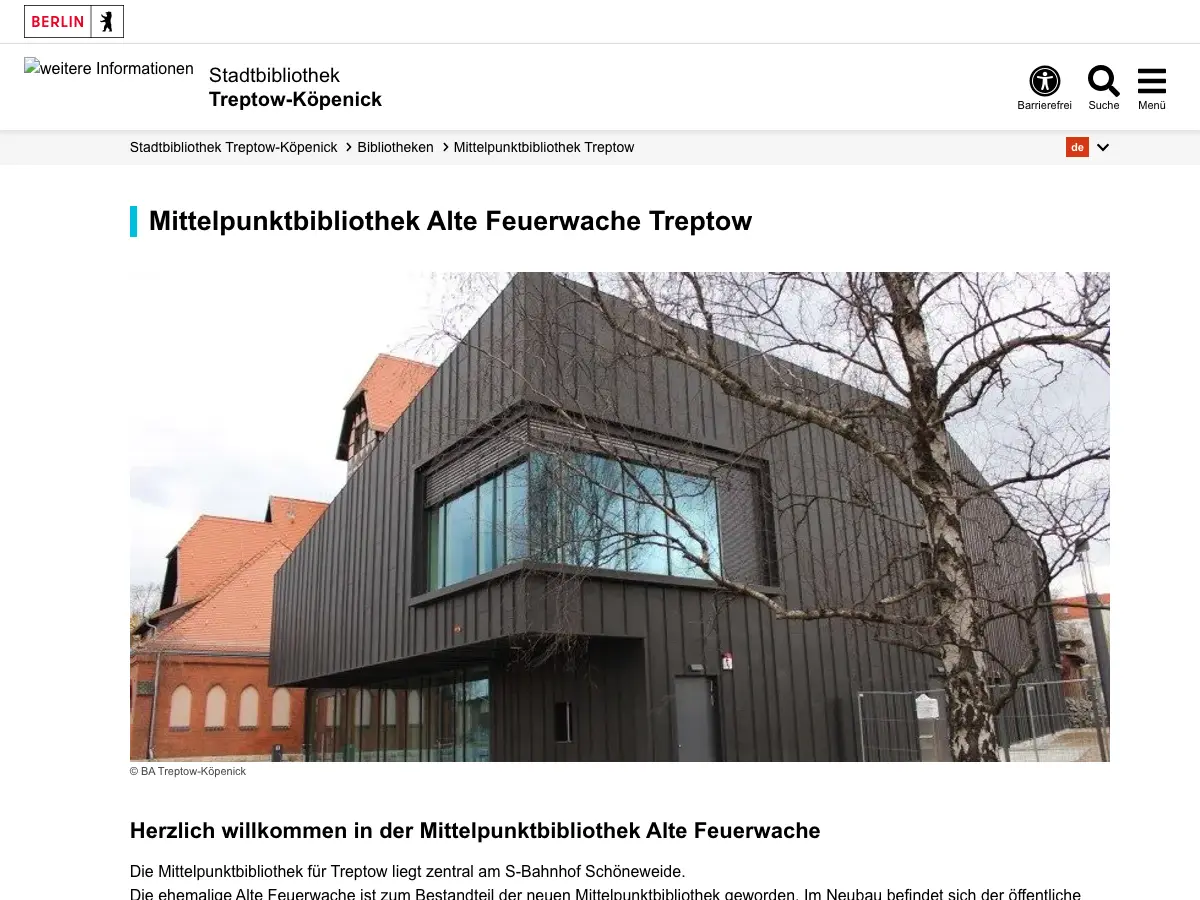 Mittelpunktbibliothek Treptow's website