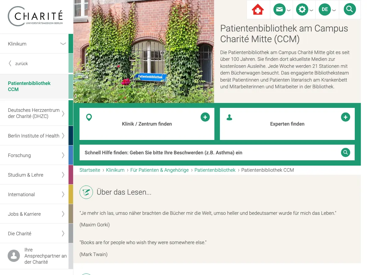 Patientenbibilothek's website