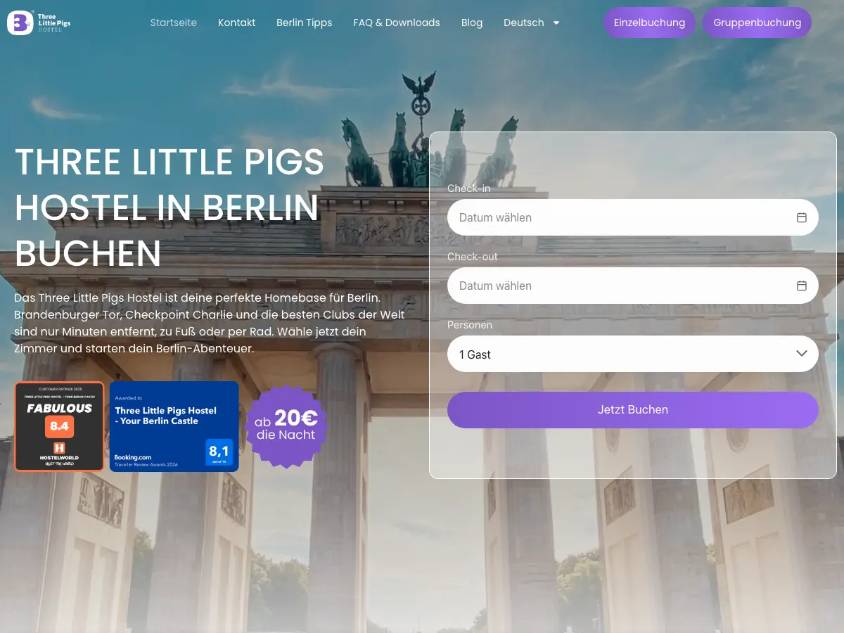 Three Little Pigs Hostel Berlin's website