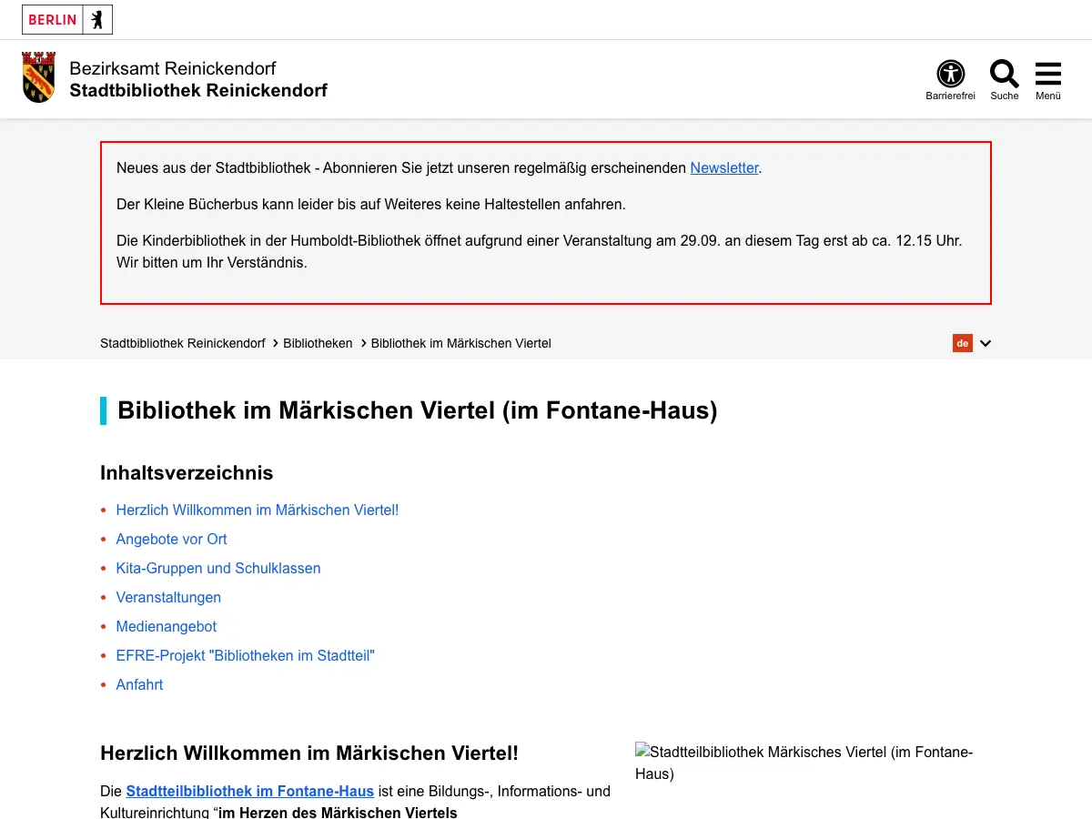 Bibliothek im Märkischen Viertel's website