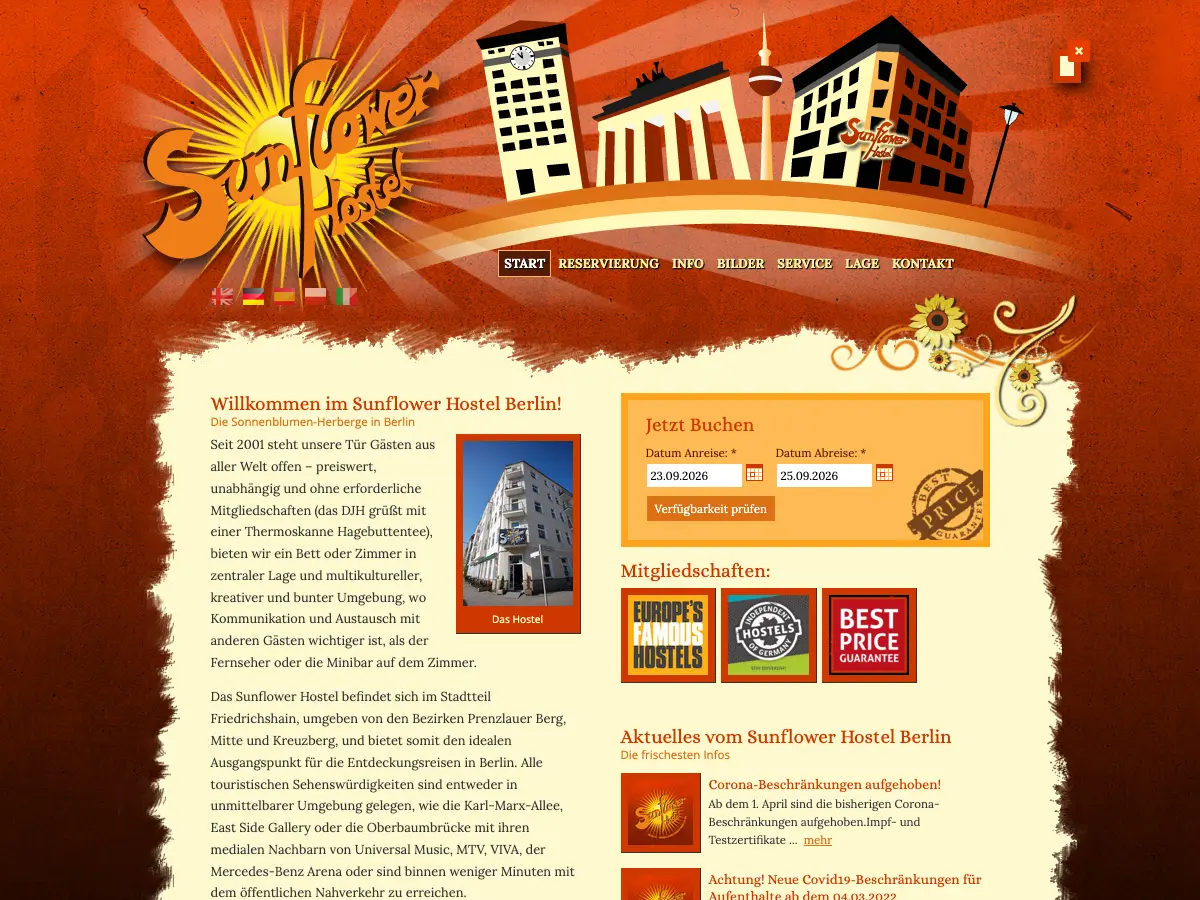 Sunflower Hostel Berlin's website