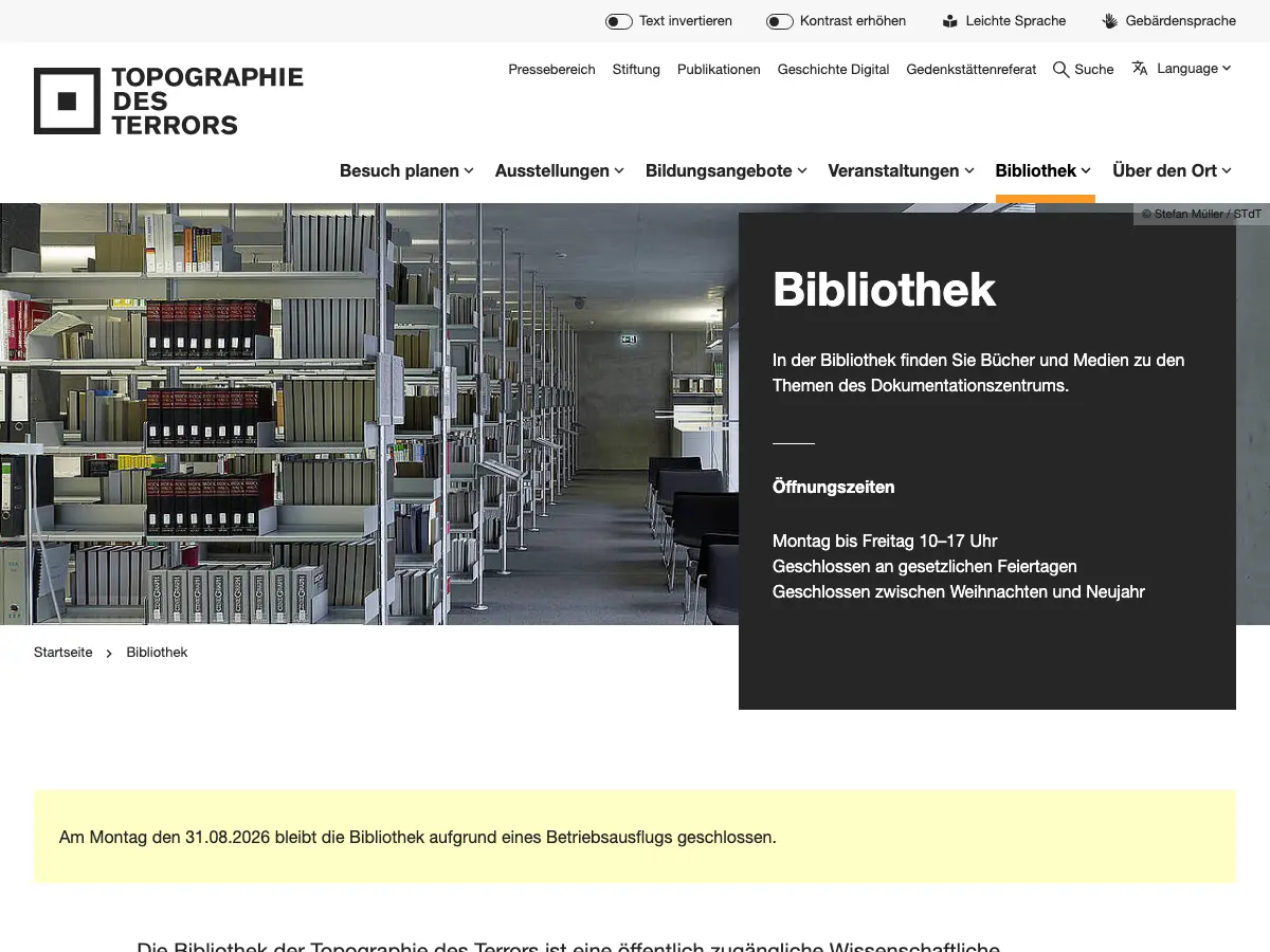 Bibliothek der Stiftung Topographie des Terrors's website