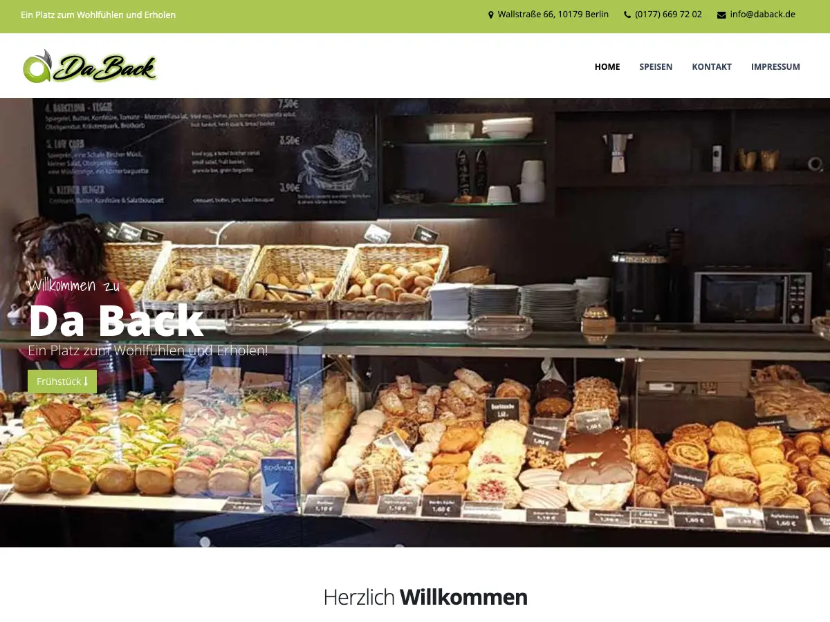 Da Bäckerei und Café's website
