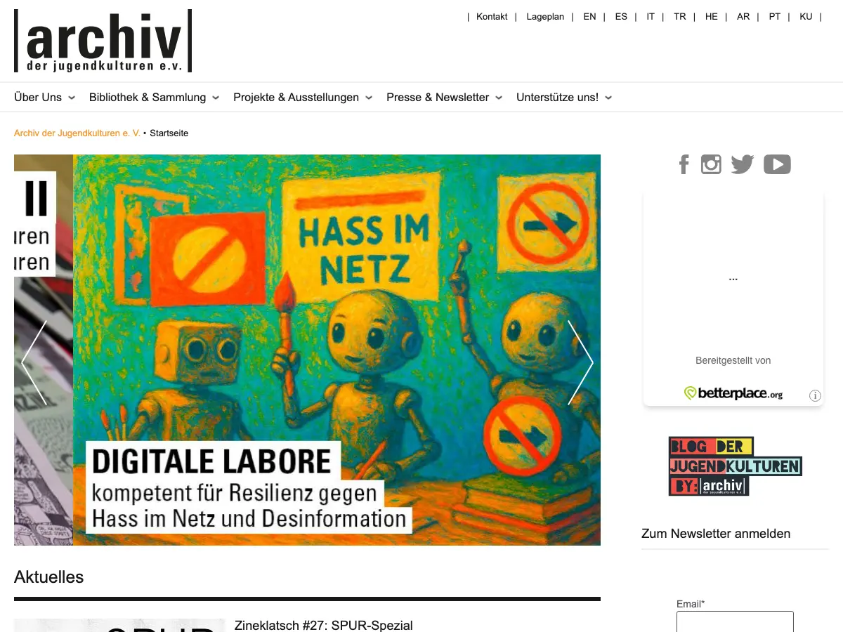 Archiv der Jugendkulturen's website