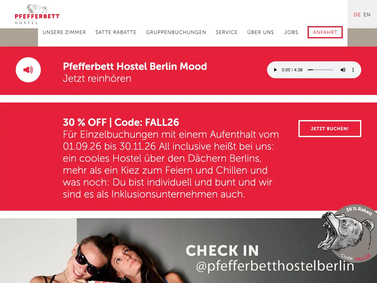 Pfefferbett Hostel Berlin's website