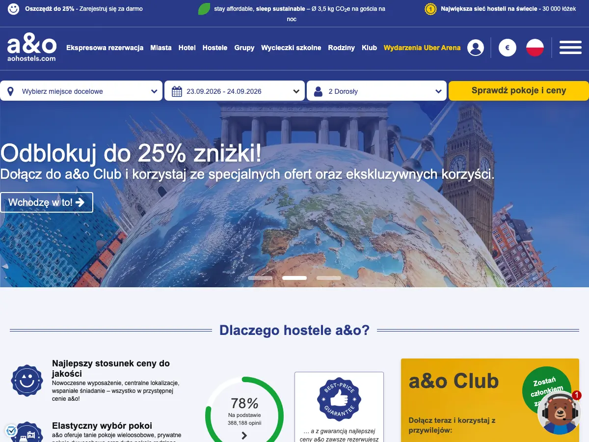 a&o Hostels's website