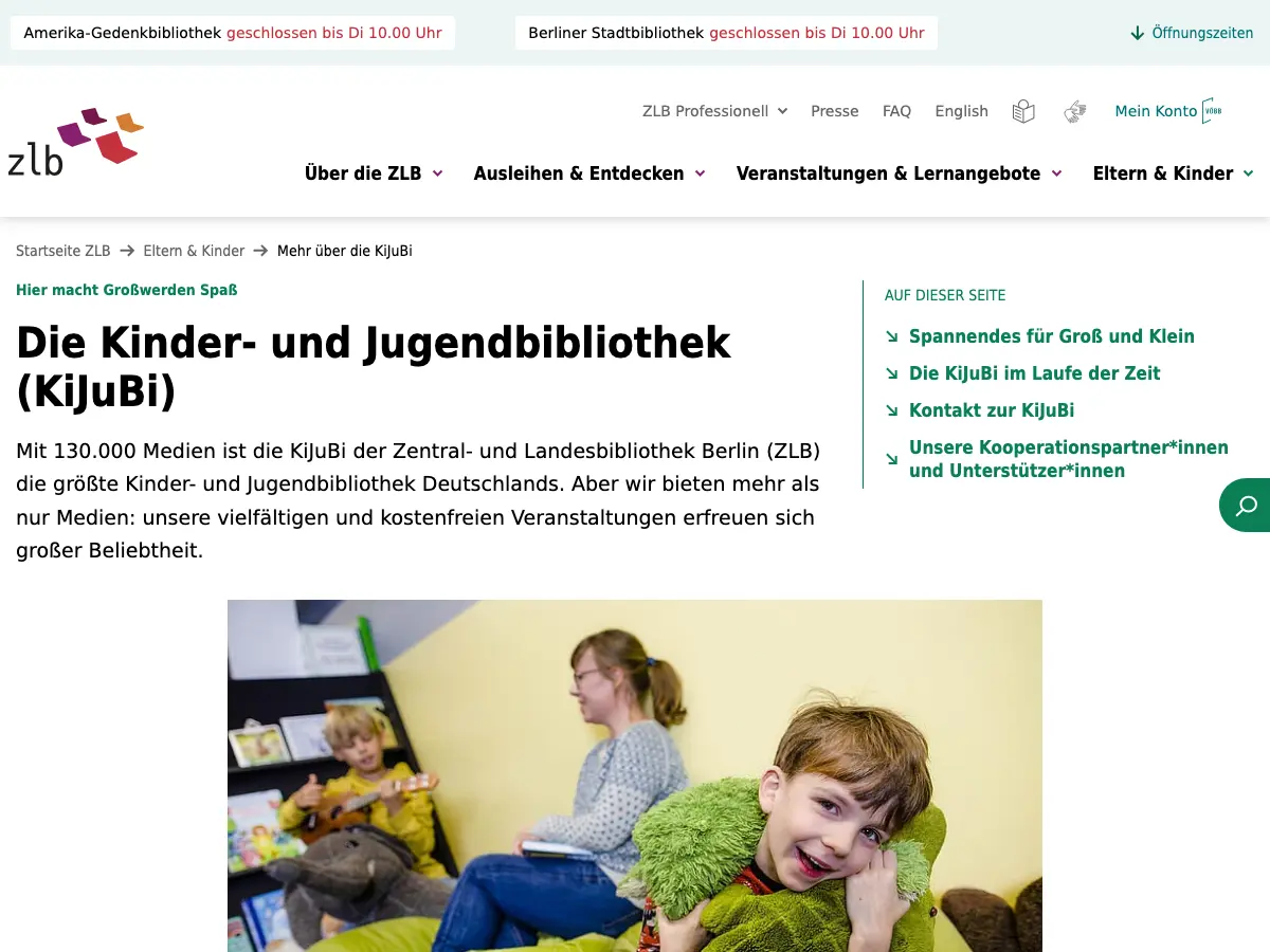 Kinder-und Jugendbibliothek der ZLB's website