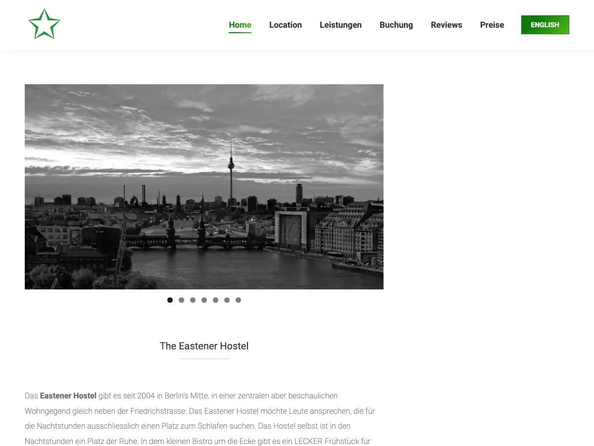 Eastener Hostel's website