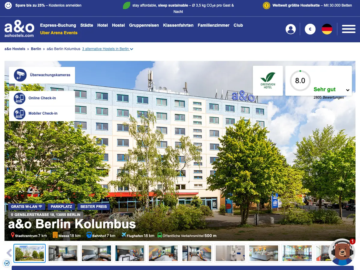 a&o Hostel Berlin Kolumbus's website