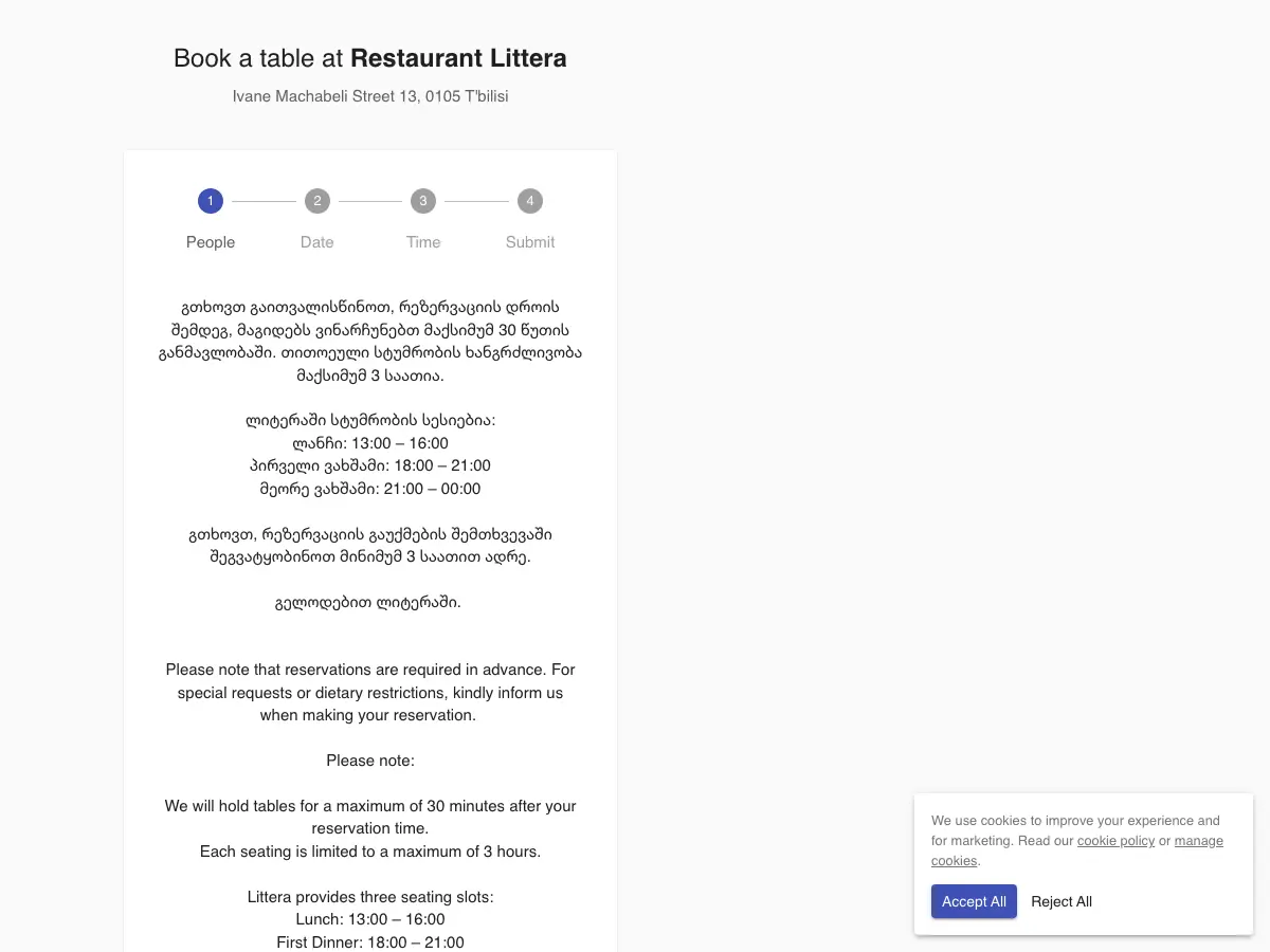 Restaurant Littera's website