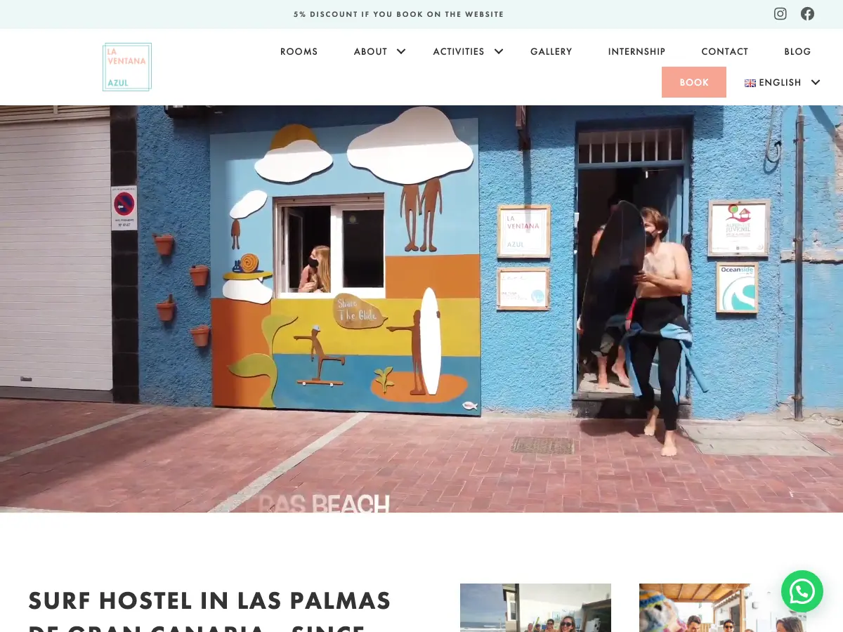 La Ventana Azul Surfhostel's website