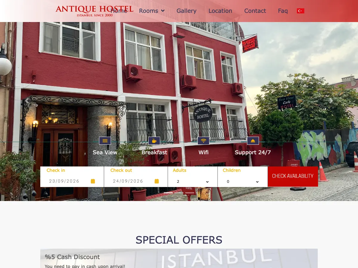 Antique Hostel's website