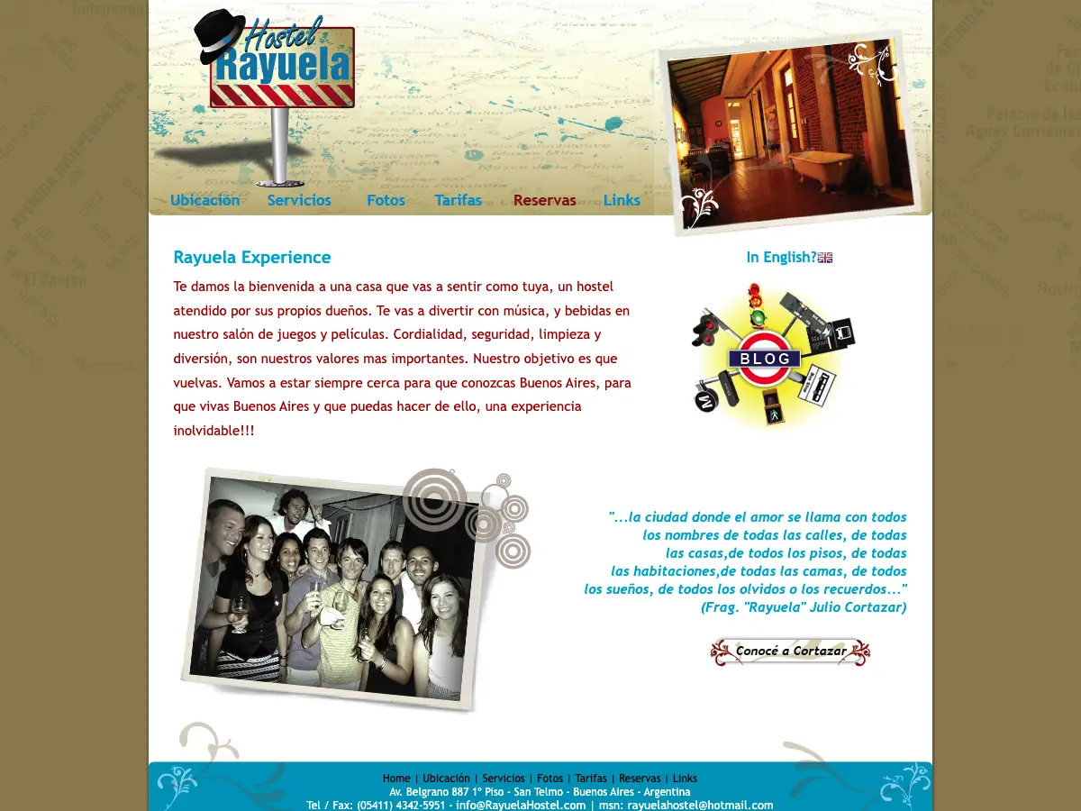 Rayuela Hostel's website