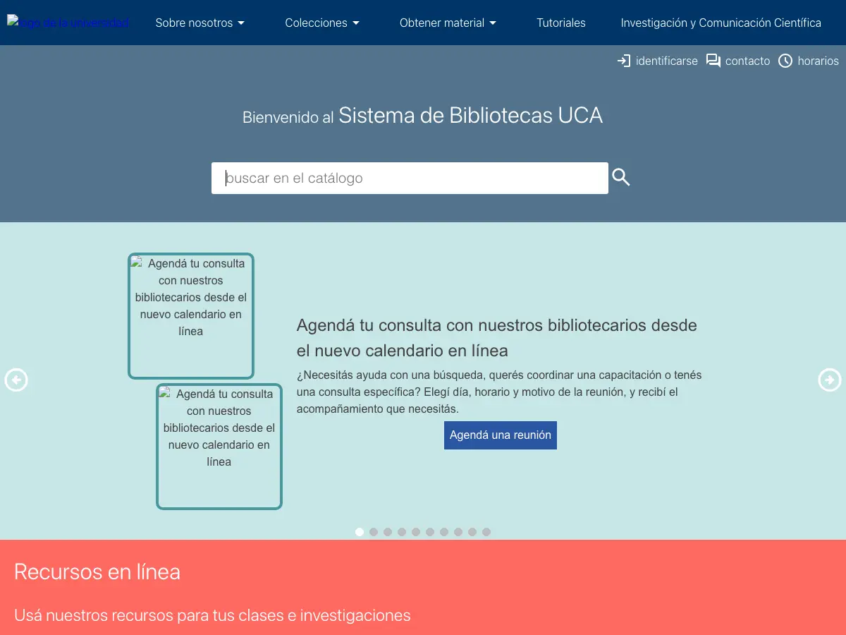 Biblioteca Central UCA's website