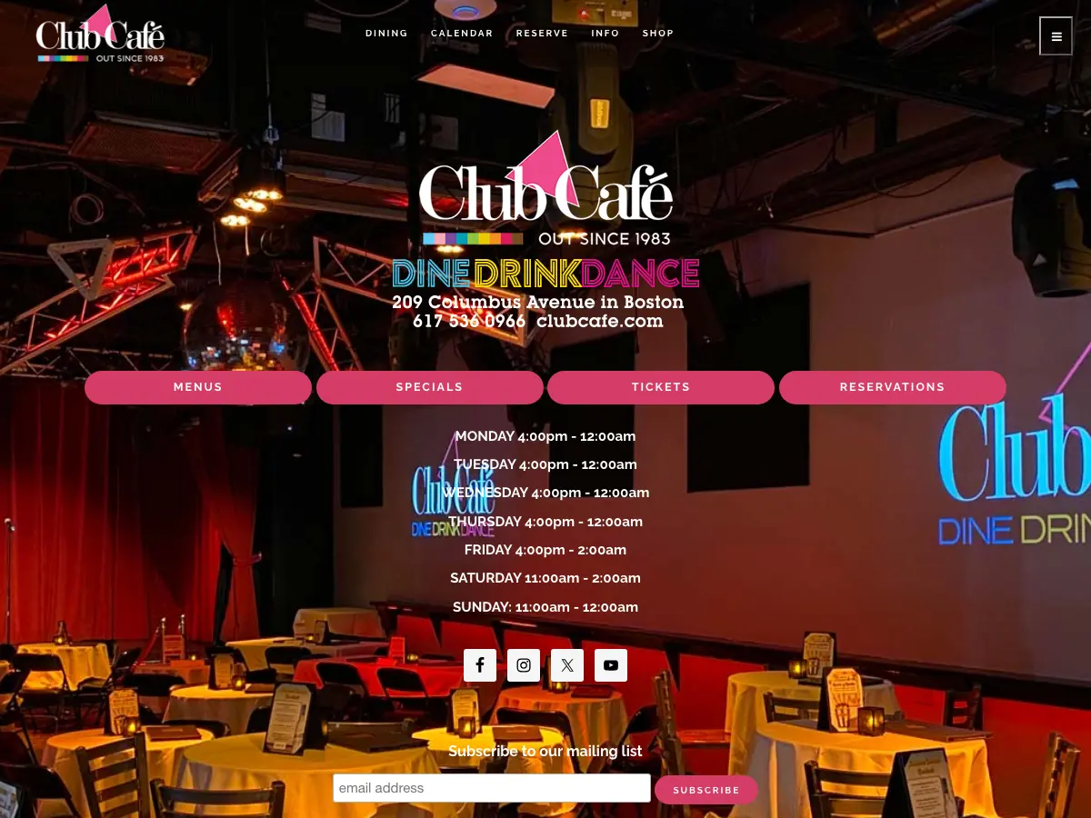 Club Cafe's website
