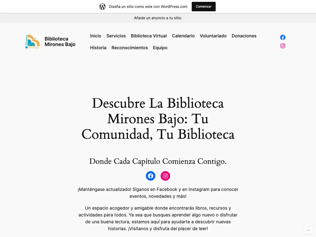 Biblioteca Mirones Bajo's website