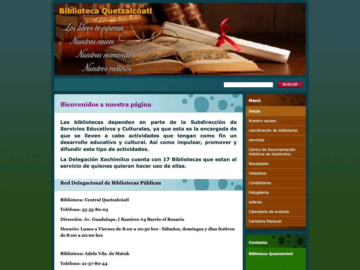 Biblioteca Central Delegacional Quetzalcóatl's website