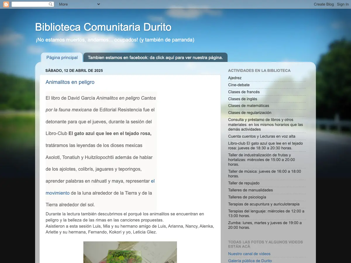 Durito Community Library's website