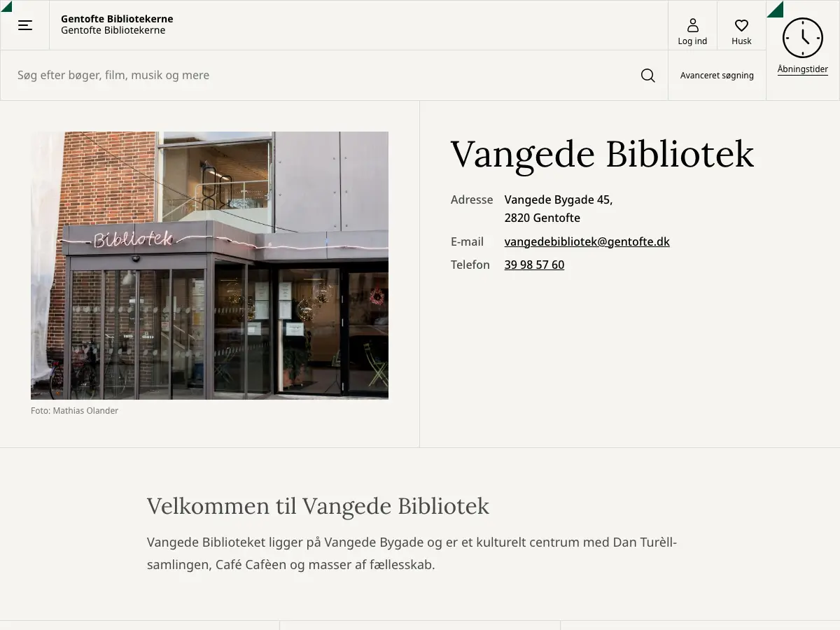 Vangede Bibliotek's website