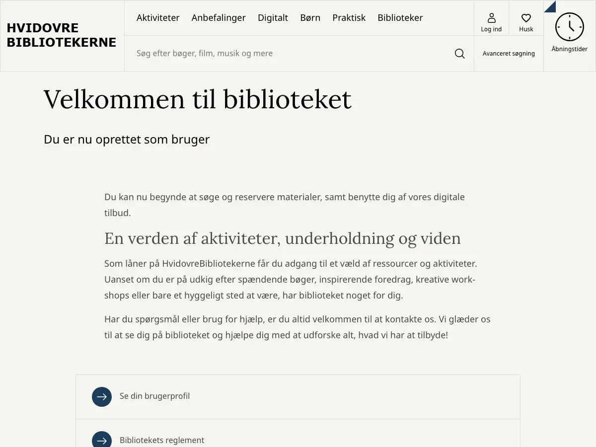 Avedøre Bibliotek's website