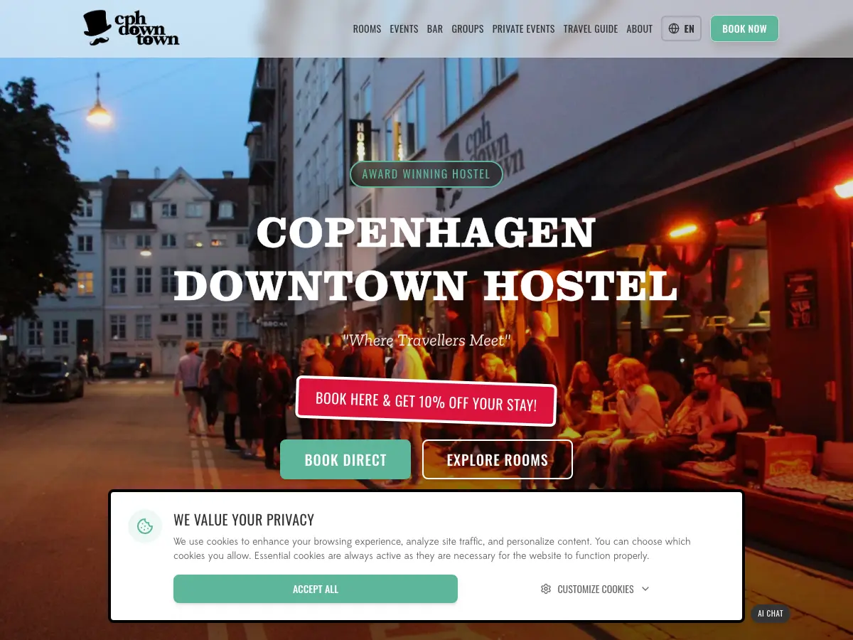 Copenhagen Downtown Hostel's website