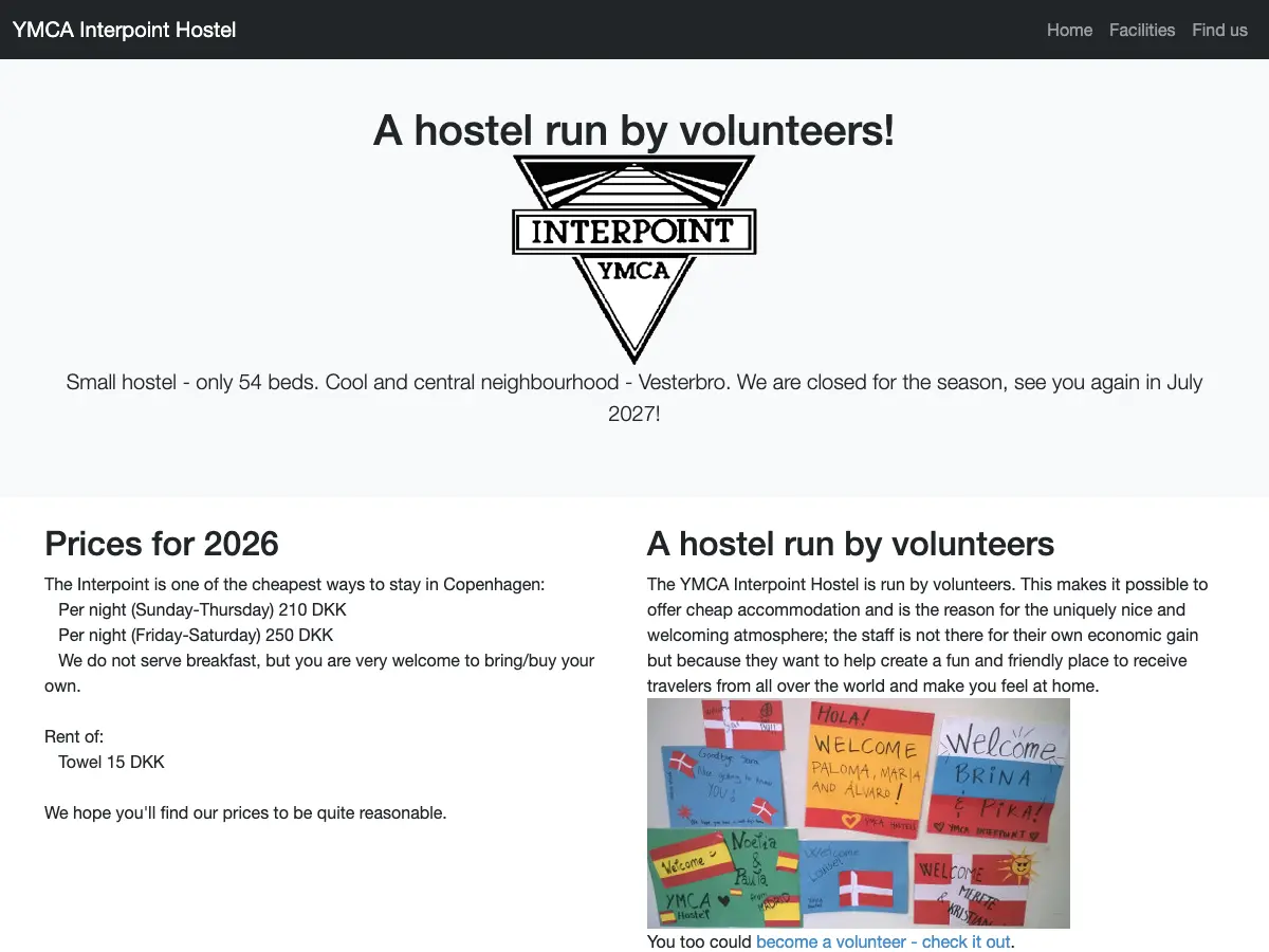 YMCA Interpoint Hostel's website