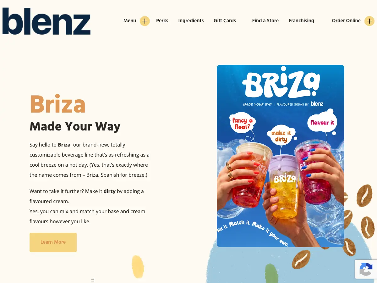 Blenz Coffee's website
